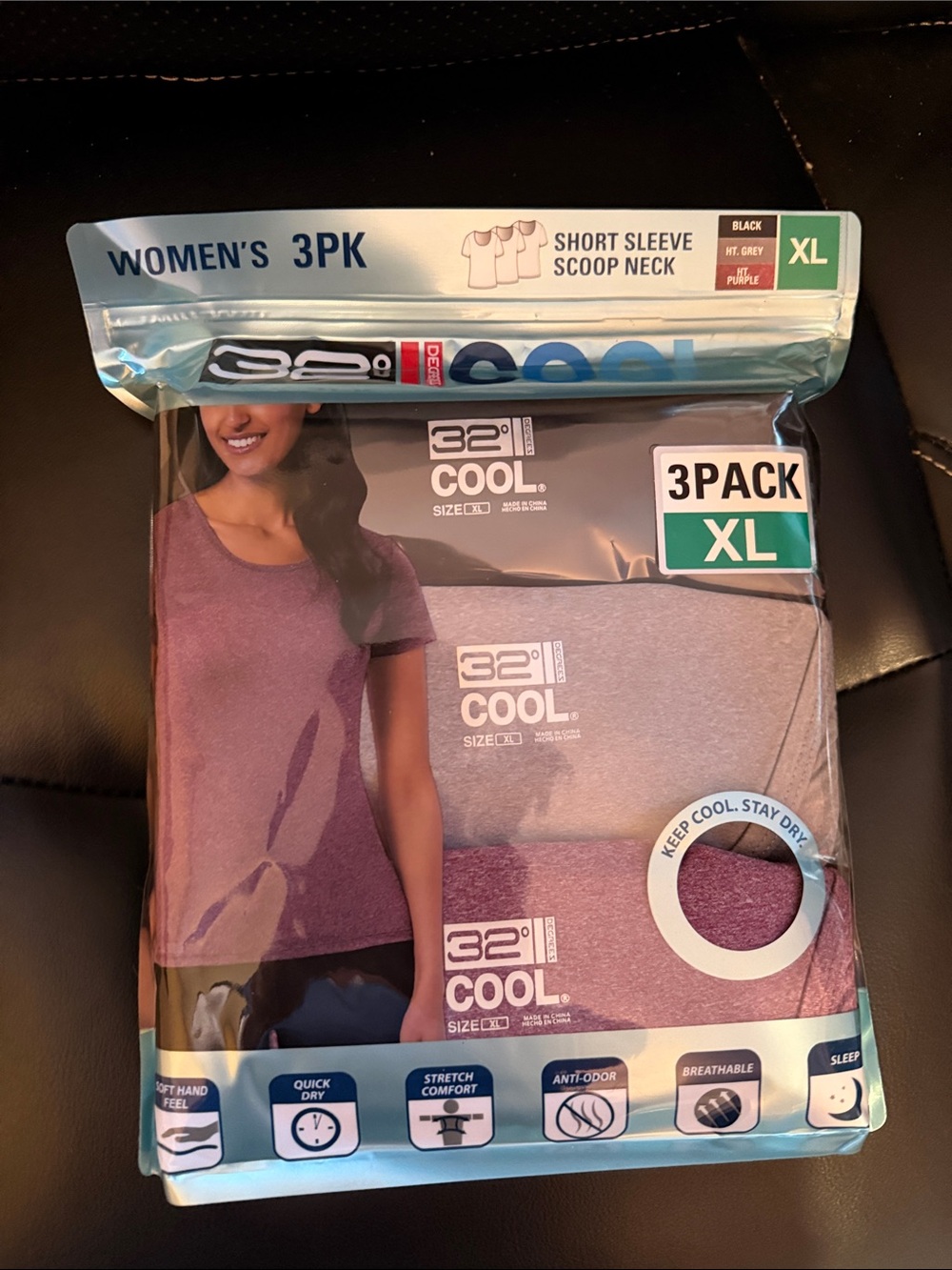 32 Degrees Women's 3-Pack Short Sleeve Scoop Neck Tees - Purple & Gray